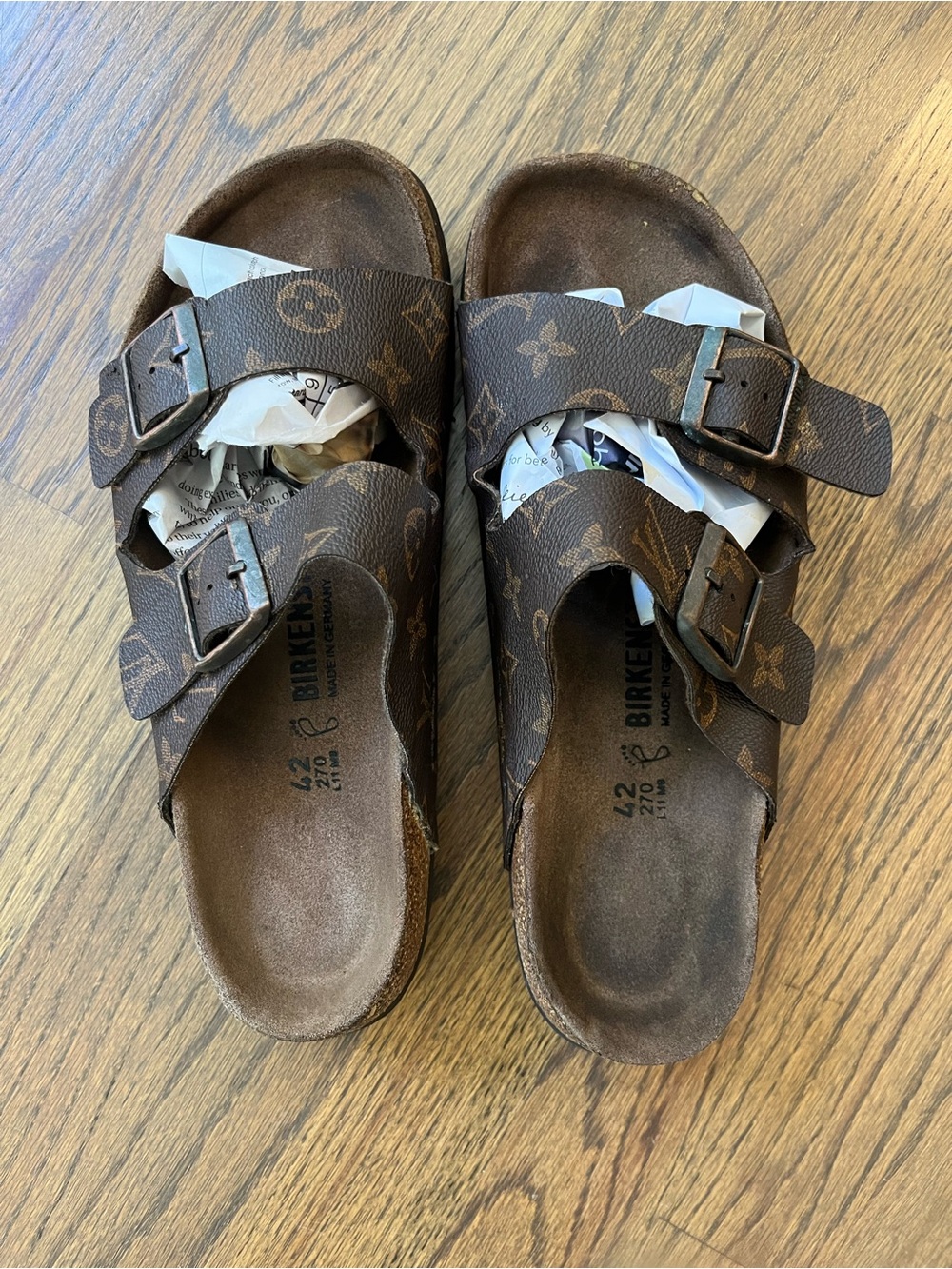 Louis Vuitton Birkenstock Monogram Double-Buckle Slide Sandals Sz 42 - Picture 2 of 11